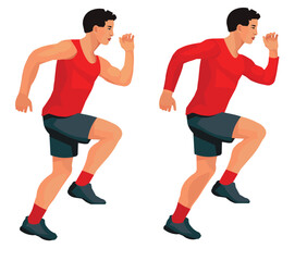 Asian man who runs up the stairs during a fitness class or workout in seasonal sportswear