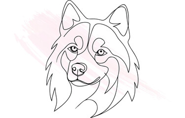 Continous line drawing a dog face with  brush strokes Single line animal canine