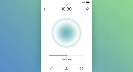 Close up of a smartphone screen showing a meditation app interface with a timer and settings