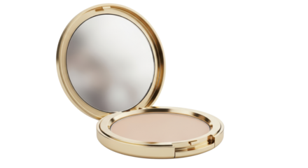Open compact powder with mirror isolated PNG with Transparent Background