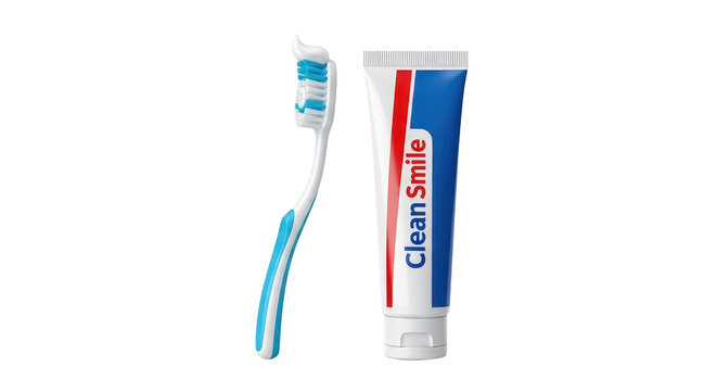 Toothbrush and toothpaste tube labeled Clean Smile isolated PNG with Transparent Background