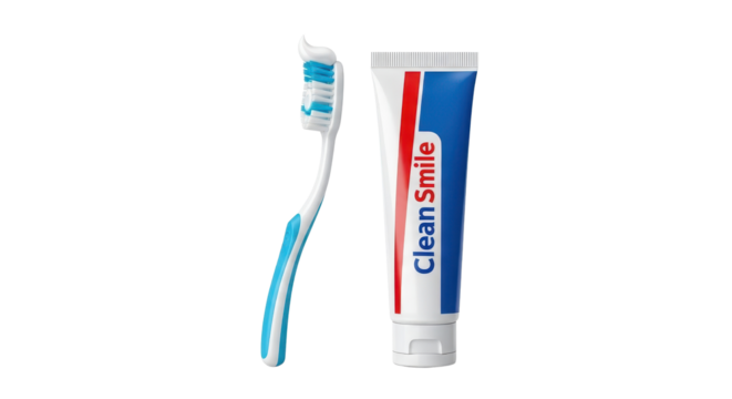 Toothbrush and toothpaste tube labeled Clean Smile isolated PNG with Transparent Background