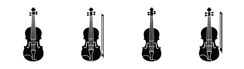 violin minimal silhouette icon set. Hanukkah icons. black color and white background © Shilpy