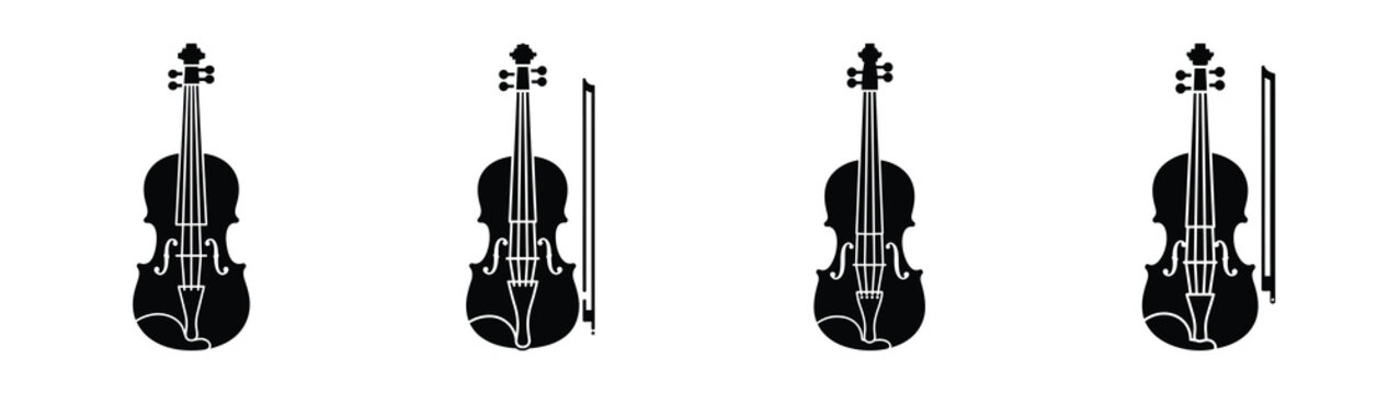 violin minimal silhouette icon set. Hanukkah icons. black color and white background