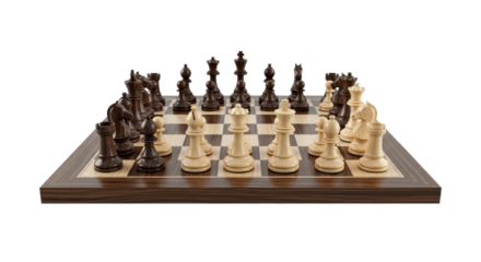 Chess board with chess pieces in starting position isolated PNG with Transparent Background