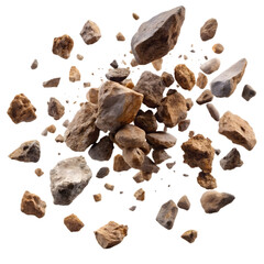 Pile of small brown rocks isolated on transparent background