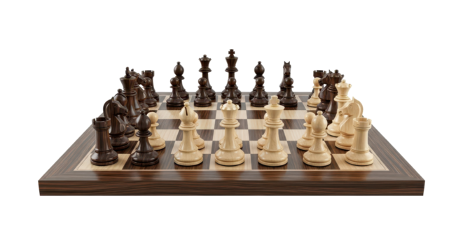 Chess board with chess pieces in starting position isolated PNG with Transparent Background