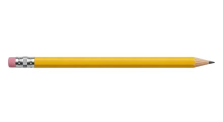 Yellow pencil with eraser for sketching and drawing isolated PNG with Transparent Background