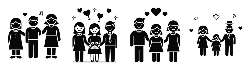 family celebration minimal silhouette icon set. Hanukkah icons. black color and white background