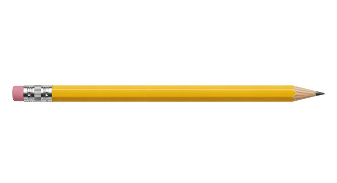 Yellow pencil with eraser for sketching and drawing isolated PNG with Transparent Background