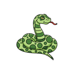 Outline Art Icon: Cute Green Snake Cartoon Character Waving for Wild Animal Design