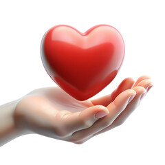 Hand holding a red heart isolated on transparent background