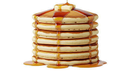Stack of pancakes with butter and maple syrup isolated PNG with Transparent Background