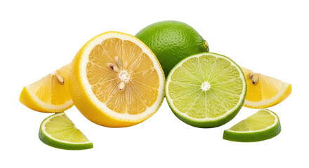Lemon, lime and slices arranged together isolated PNG with Transparent Background