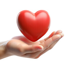 Hand holding a red heart isolated on transparent background