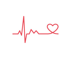 Heartbeat line with heart on white background