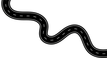 Wavy winding curves roads. Wavy Road top view. Horizontal asphalt road template. Journey traffic curved highway
