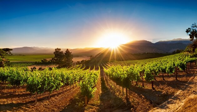 Sunset Over Vinery In Chile For Agriculture Or Vinevard Background
