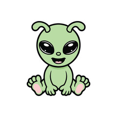 Outline Icon: Cute Green Alien Character Waving for Sci-Fi or Extraterrestrial Art
