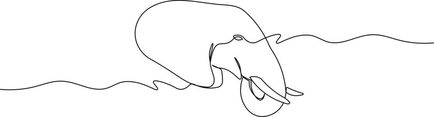 One line art elephant. Minimalist continuous line drawing of elephant head for modern design