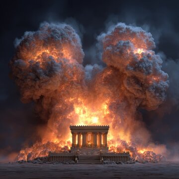 Tabernacle Of Moses. Infuriated Altar of Incense Temple in Sanctuary with Prayer Cloud and Fire Explosion