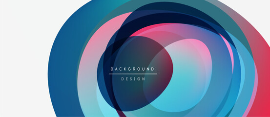 Obraz premium Abstract layers create dynamic circular design. Colors blend, forming modern background with text overlay. Simple, vibrant composition.