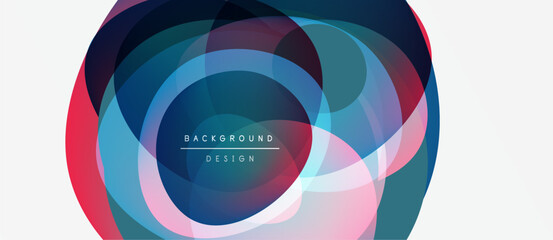 Obraz premium Abstract circles overlap, creating vibrant color gradients. Design features text background design within central space. Modern, dynamic composition.