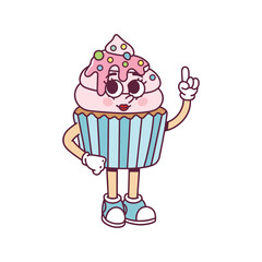 Outline Icon: Cupcake Character Standing with Arms and Legs for Sweet Dessert Art