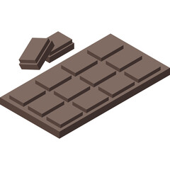 Isometric Chocolate Bar With Broken Pieces on Transparent Background in a Studio Setting