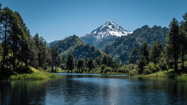 Temuco Chile. Parque Conguillio - Magnificent Mountain and Lake Landscape