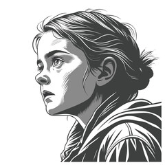 A high-resolution portrait of a woman with curly dark hair, intense gaze, and a thoughtful expression, digital art, intricate details, hyperrealistic, cinematic lighting, dramatic shadows, expressive 