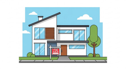 Modern house for sale with a sign in front of it real estate, property, and home ownership concept investment and mortgage