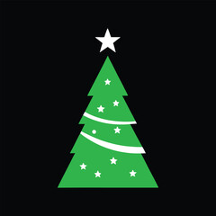 Green christmas tree silhouette with white star and decorations vector illustration