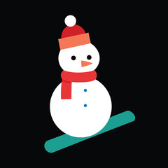 Cute snowman wearing a hat and scarf skiing down a slope vector illustration