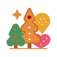 Festive christmas tree and heart shapes in a whimsical silhouette style vector illustration