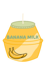 Cute hand-drawn banana milk bottle with straw and banana illustration. Fun and playful cartoon drink design, ideal for kids projects, stickers, packaging, and food themed graphics.