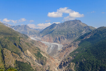 Obraz premium Scenic view on Great Aletsch Glacier in Valais canton, Switzerland. View from Belalp village