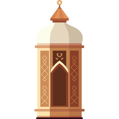 Intricate Pixel Art Islamic Lantern With Geometric Patterns And Crescent Moon Motif Featuring A Domed Top And Earth Toned Colors Isolated On A Transparent Background