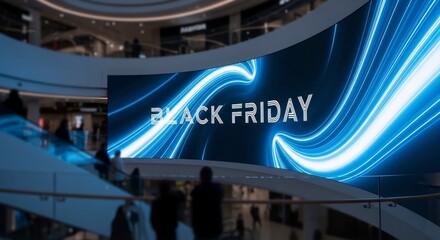 Eye-catching Black Friday sale sign in a modern shopping mall. Perfect for advertising, retail marketing, promotional materials and e-commerce campaigns.