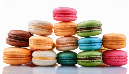 Fototapeta premium Colorful Macaroons Isolated On A Transparent Background