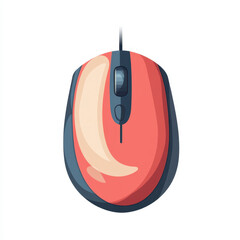 Red computer mouse with scroll wheel isolated on white background.