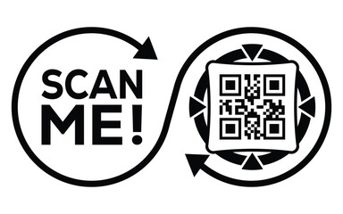 Square QR code with bold lines inside a circle, accompanied by 