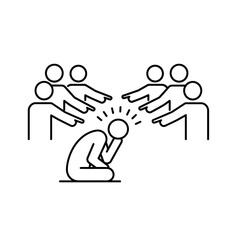 Person Kneeling Surrounded by Pointing Figures Social Isolation Concept.