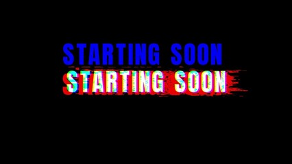 Bold announcement with glitch effect says starting soon for exciting streams or broadcasts, creating anticipation and hype for your audience online now