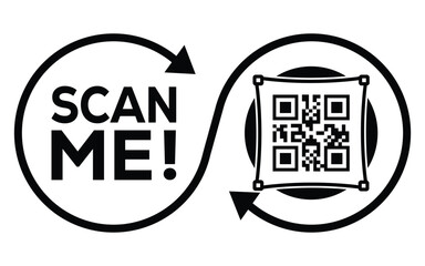 Square QR code with bold lines inside a circle, accompanied by 