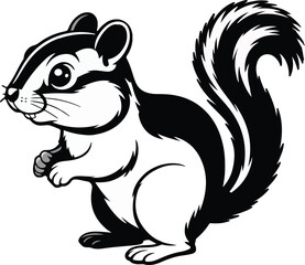 Cute cartoon squirrel and cat illustration with nut and fluffy tails