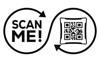 Square QR code with bold lines inside a circle, accompanied by 