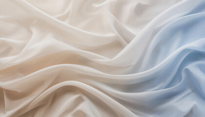 Obraz premium The abstract background is a drapery of weightless, translucent textiles with soft, deep folds. The glossy material creates a soothing undulating pattern.