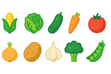 Fresh vegetables flat icon set. Healthy, organic, fresh produce icons flat collection