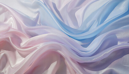 Obraz premium The abstract background is a drapery of weightless, translucent textiles with soft, deep folds. The glossy material creates a soothing undulating pattern.
